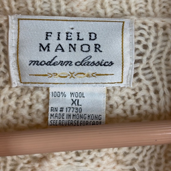 VTG 90s Wool Fisherman Sweater Men XL 1/4 Zip Ivory Cable Knit Preppy Cottage - Picture 5 of 9